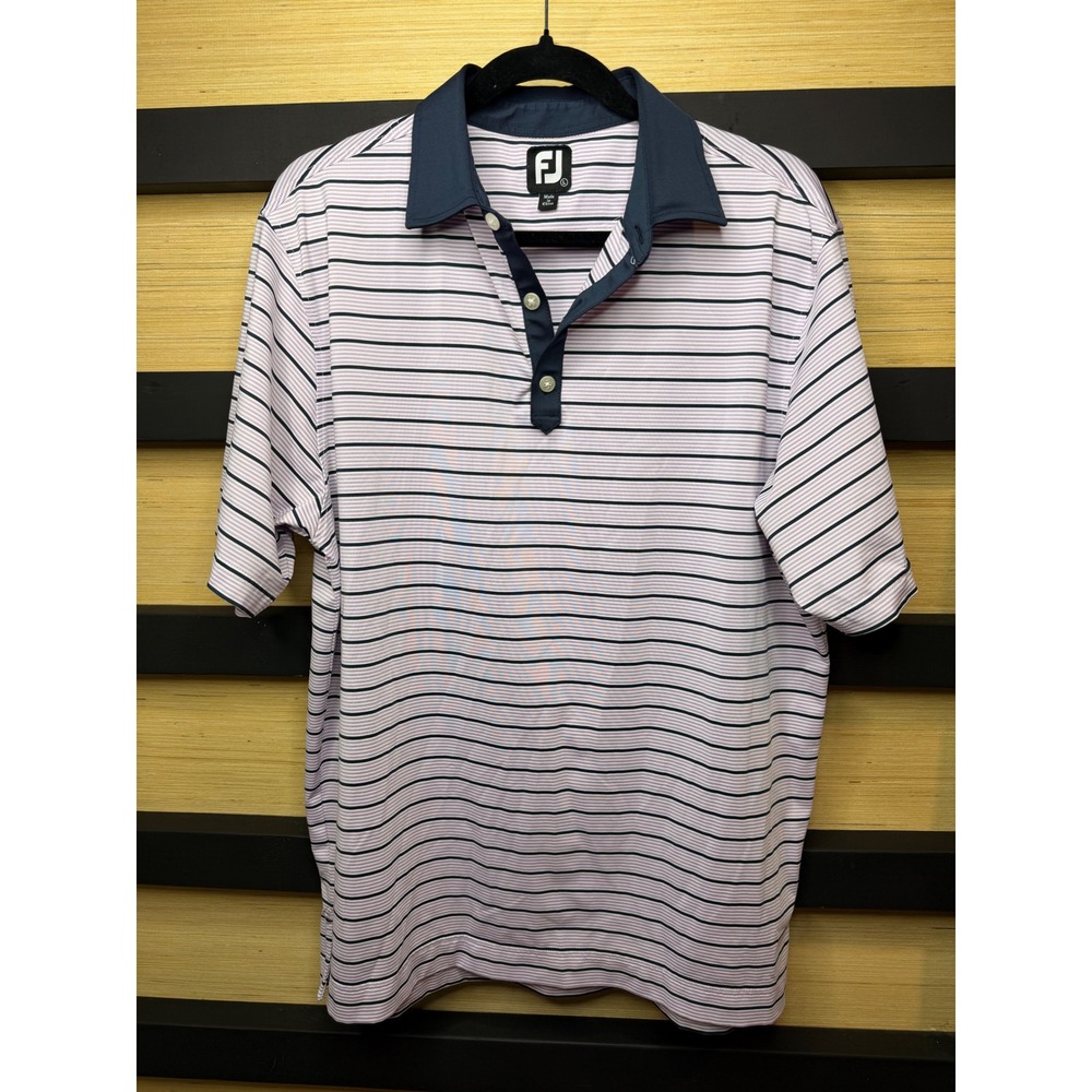 FootJoy Mens ProDry Striped Golf Polo Shirt Lavender Navy Blue Large